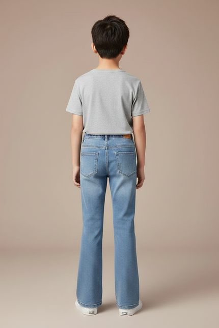 Pantalon Patte D'Éléphant Denim Clair Taille Haute Enfant - Bleu Jean - vue 2