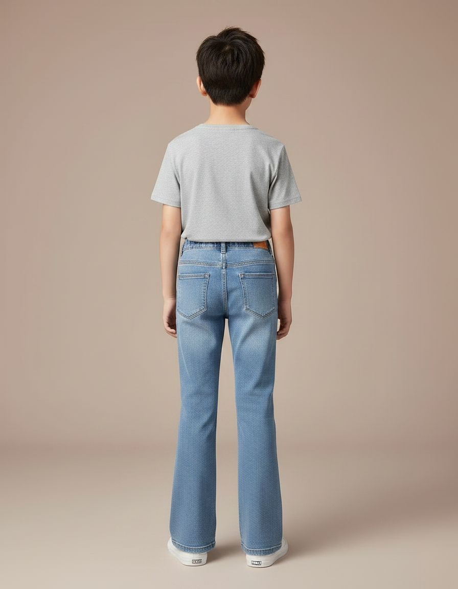 Pantalon Patte D'Éléphant Denim Clair Taille Haute Enfant - Bleu Jean - vue 2