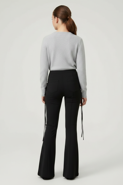 Pantalon Patte D'Éléphant Noir Lacets Oeillets Sexy Évasé - Maille - vue 2