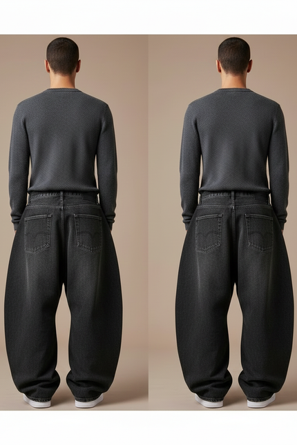 Pantalon Patte D'Éléphant Jean Gris Ample Vintage Homme - vue 2