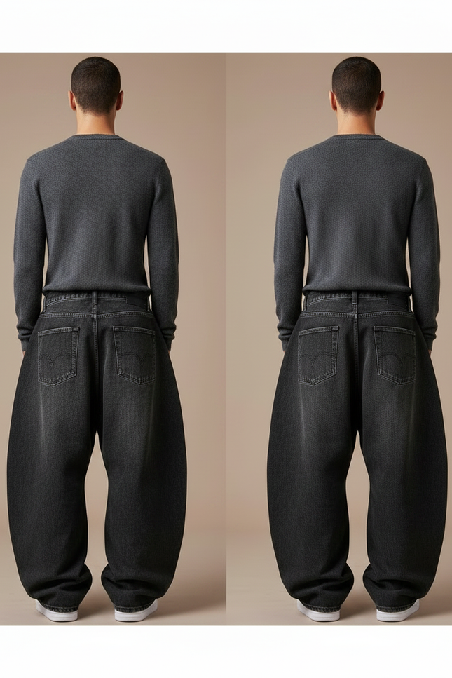 Pantalon Patte D'Éléphant Jean Gris Ample Vintage Homme - vue 2