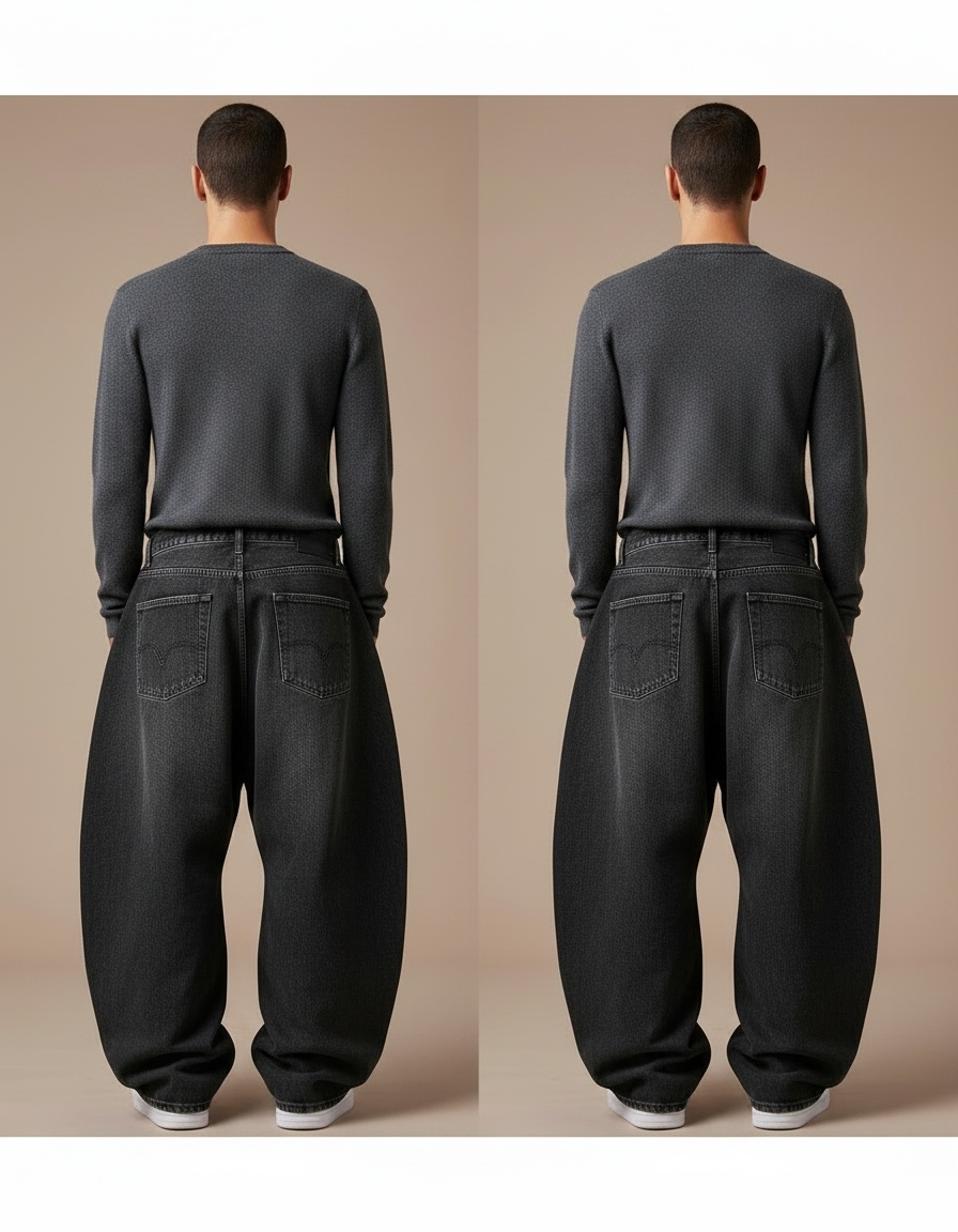 Pantalon Patte D'Éléphant Jean Gris Ample Vintage Homme - vue 2