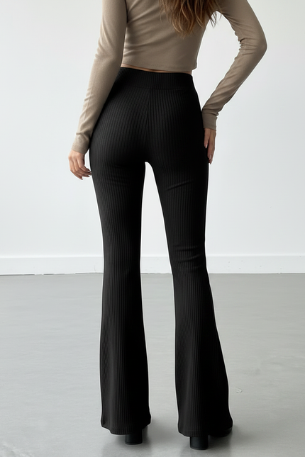 Pantalon Patte D'Éléphant Noir Côtelé Taille Haute Fluide - Maille - vue 2