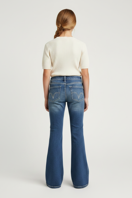 Pantalon Patte D'Éléphant Denim Bleu Dégradé Évasé Fille - Jean - vue 2