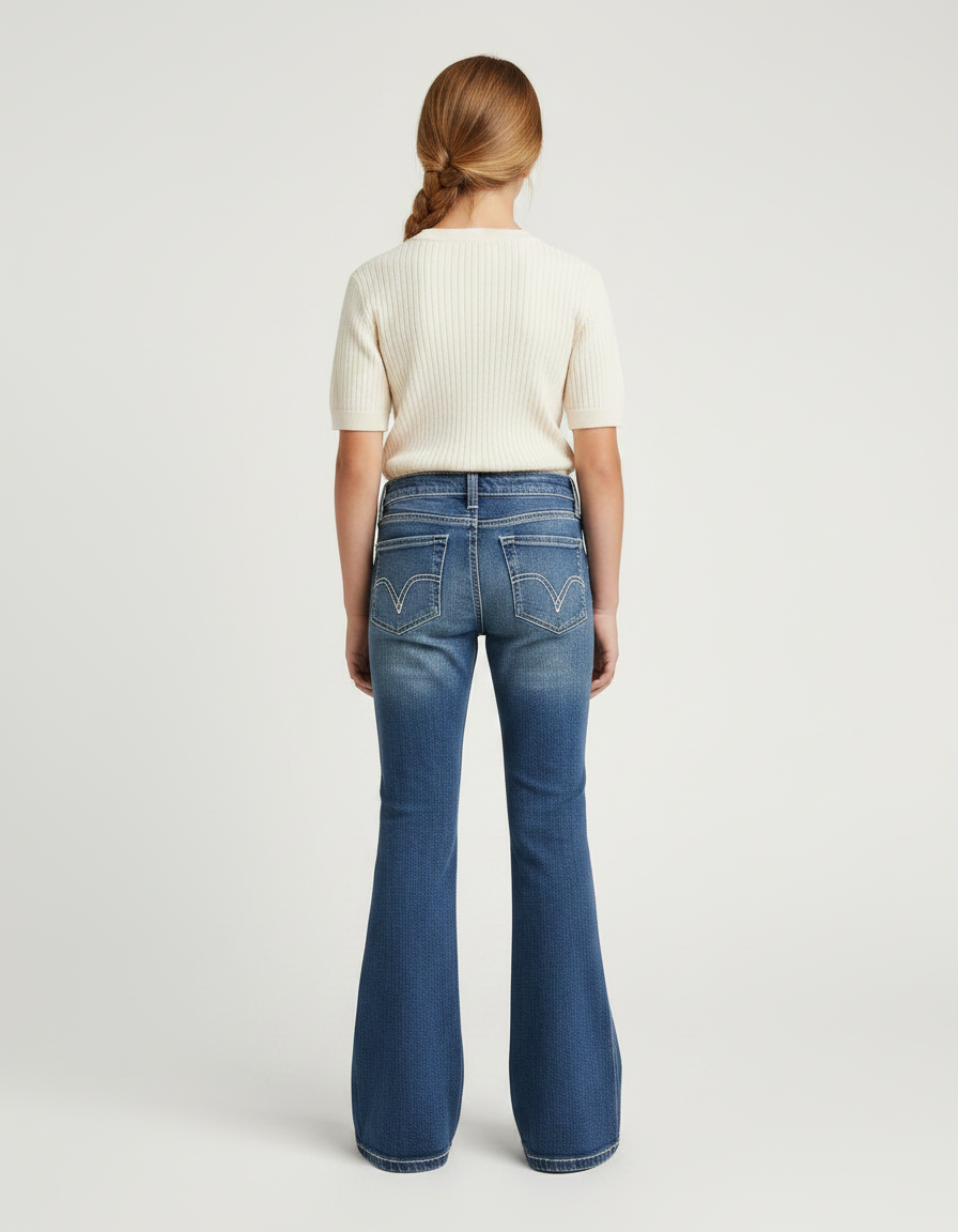 Pantalon Patte D'Éléphant Denim Bleu Dégradé Évasé Fille - Jean - vue 2