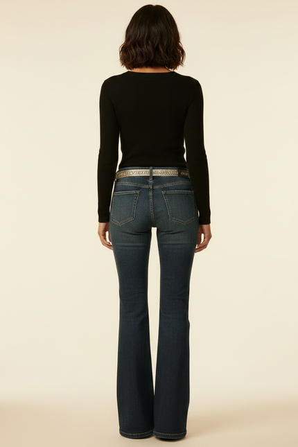 Pantalon Patte D'Éléphant Jean Bleu Coupe Évasée Classique - vue 2