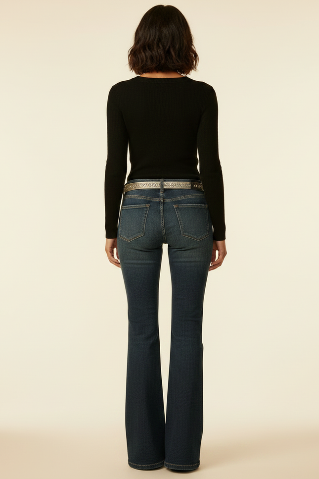 Pantalon Patte D'Éléphant Jean Bleu Coupe Évasée Classique - vue 2