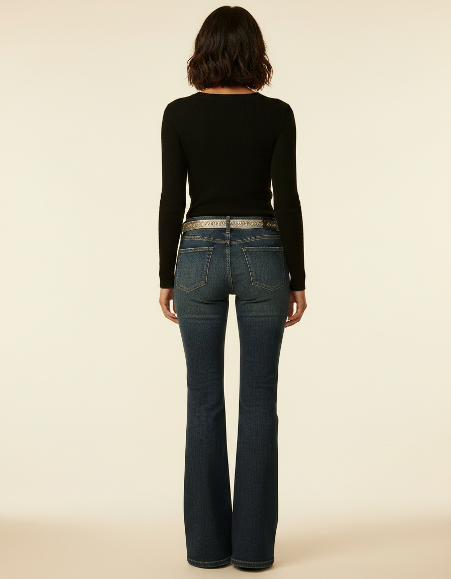 Pantalon Patte D'Éléphant Jean Bleu Coupe Évasée Classique - vue 2