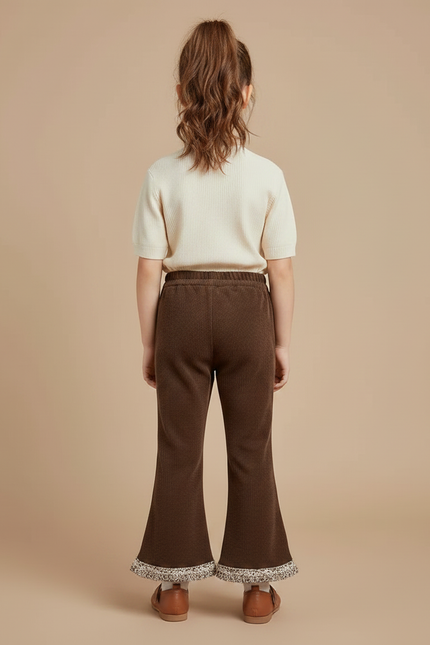 Pantalon Patte D'Éléphant Marron Côtelé Évasé Fille Hiver - Cordé - vue 2