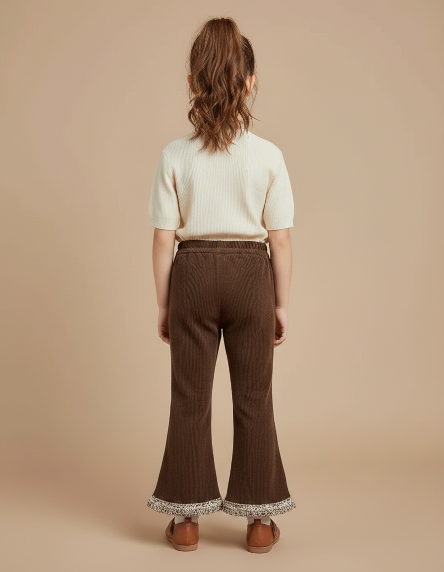 Pantalon Patte D'Éléphant Marron Côtelé Évasé Fille Hiver - Cordé - vue 2