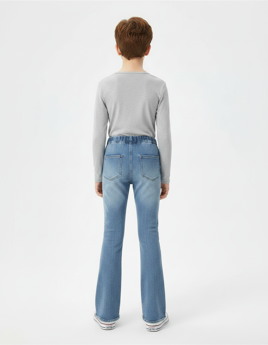 Pantalon Patte D'Éléphant Jean Denim Bleu Évasé Enfant - vue 2