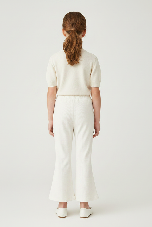 Pantalon Patte D'Éléphant Côtelé Beige Nœuds Fille - Cordé - vue 2