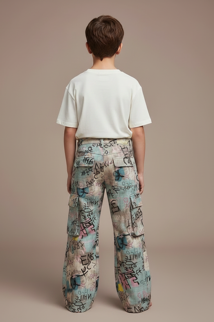 Pantalon Patte D'Éléphant Graffiti Coloré Ample Garçon Décontracté - Multicolore Lin - vue 2