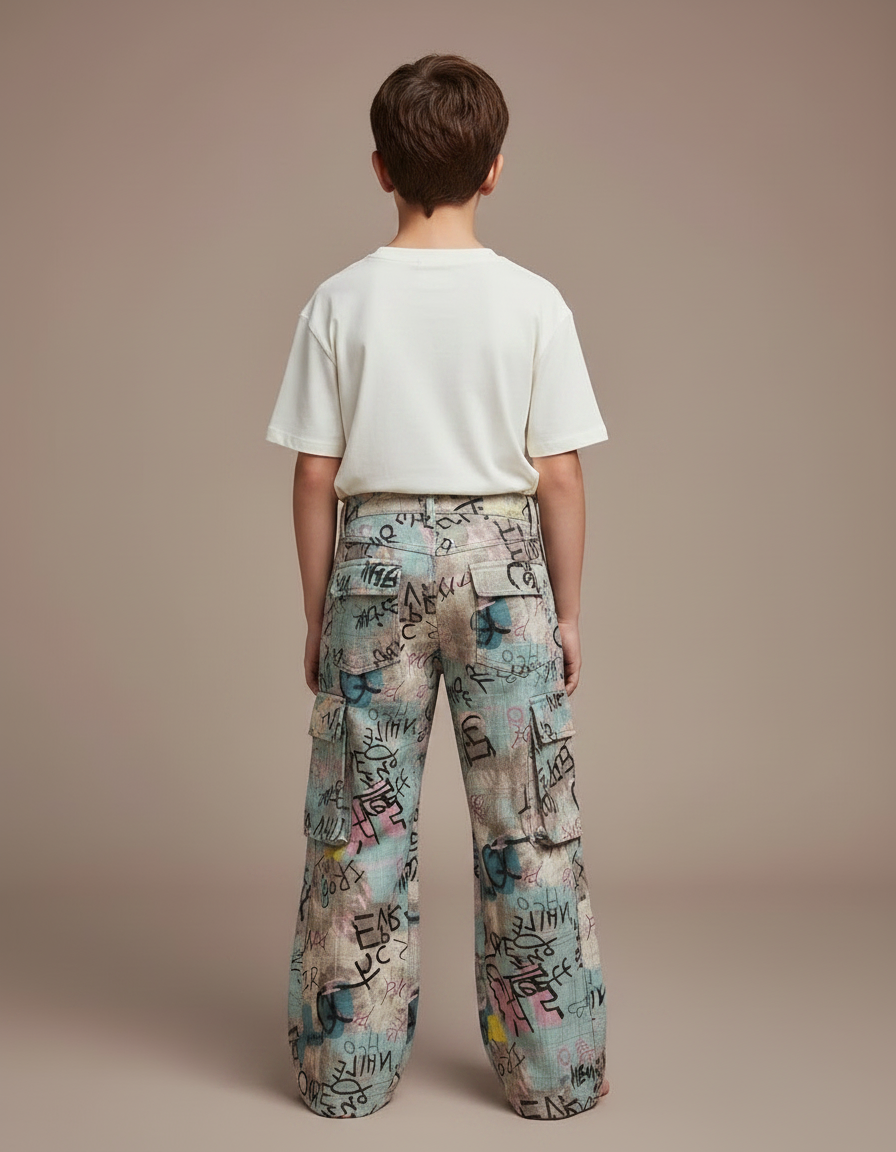 Pantalon Patte D'Éléphant Graffiti Coloré Ample Garçon Décontracté - Multicolore Lin - vue 2