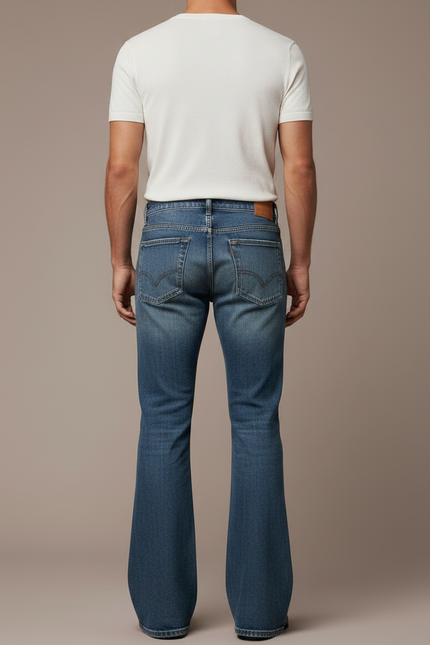 Pantalon Patte D'Éléphant Denim Bleu Vintage Homme Évasé - Jean - vue 2