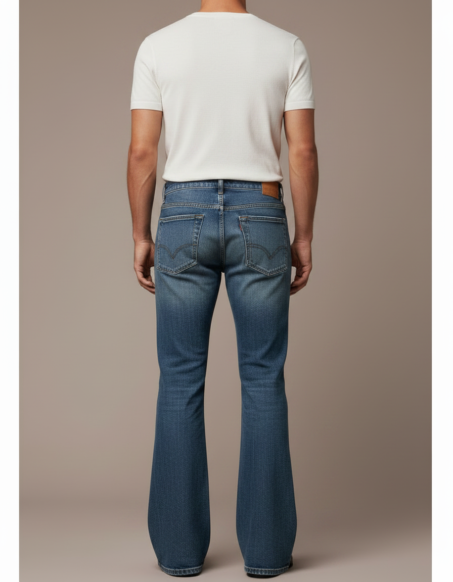 Pantalon Patte D'Éléphant Denim Bleu Vintage Homme Évasé - Jean - vue 2