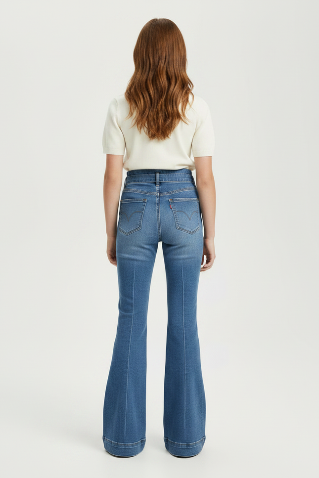 Pantalon Patte D'Éléphant Bleu Denim Évasé Taille Haute - Jean - vue 2