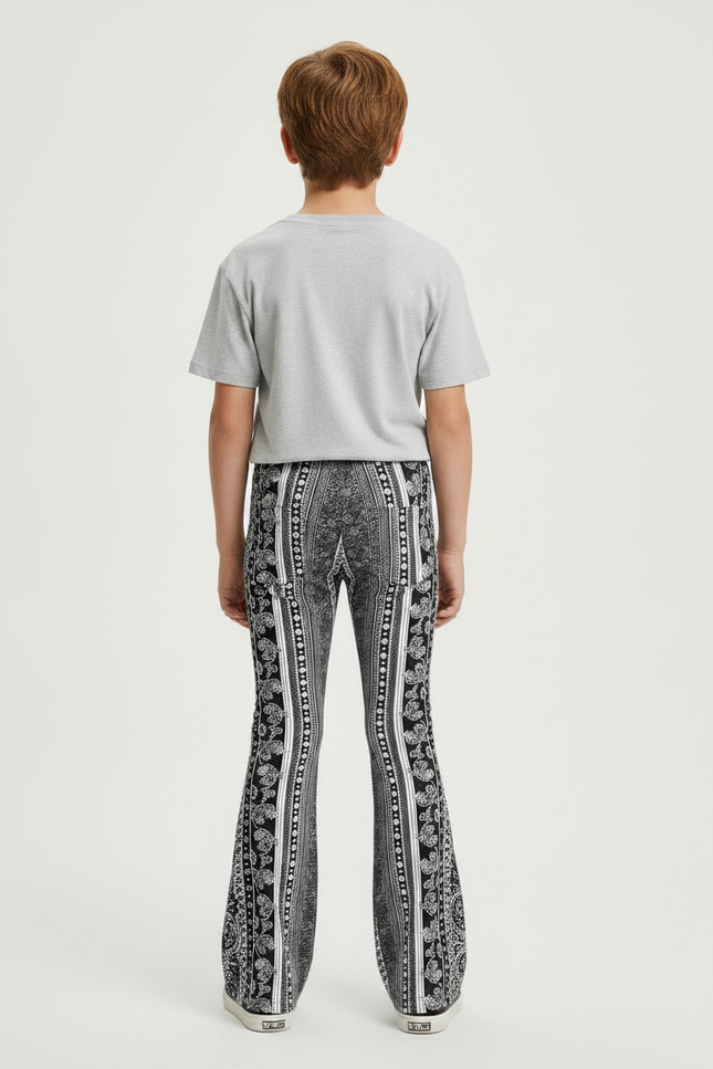 Pantalon Patte D'Éléphant Imprimé Paisley Noir Blanc Ajusté - Maille - vue 2
