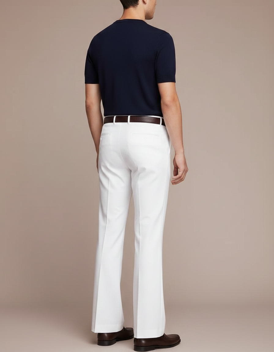 Pantalon Patte D'Éléphant Blanc Homme Évasé Élégant Décontracté - Gabardine - vue 2