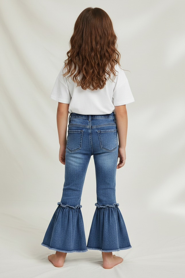 Pantalon Patte D'Éléphant Denim Bleu Volants Fille - Jean - vue 2