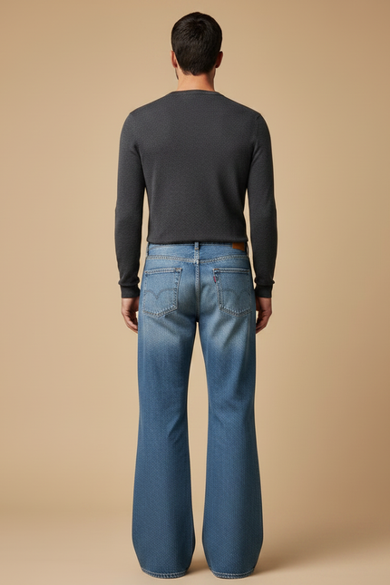 Pantalon Patte D'Éléphant Bleu Jean Homme Décontracté Rétro - vue 2