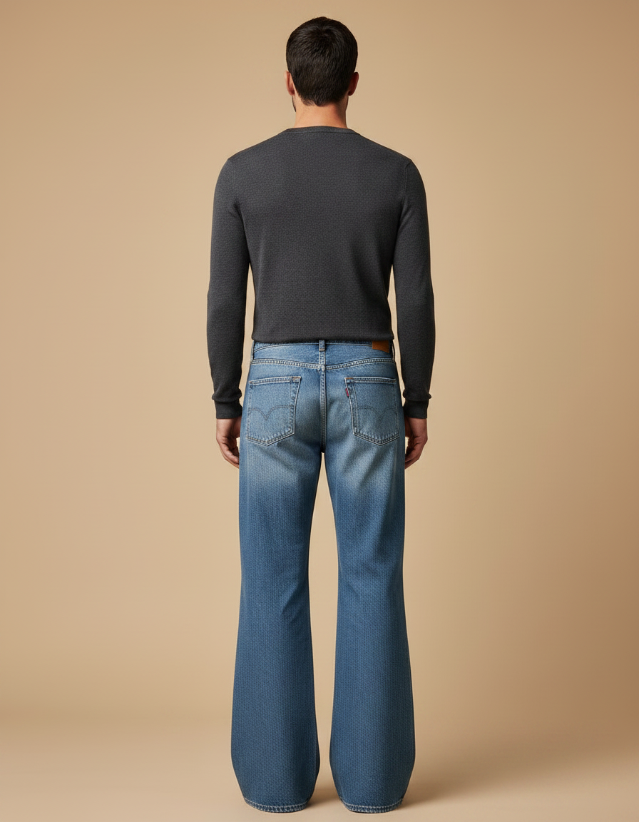 Pantalon Patte D'Éléphant Bleu Jean Homme Décontracté Rétro - vue 2