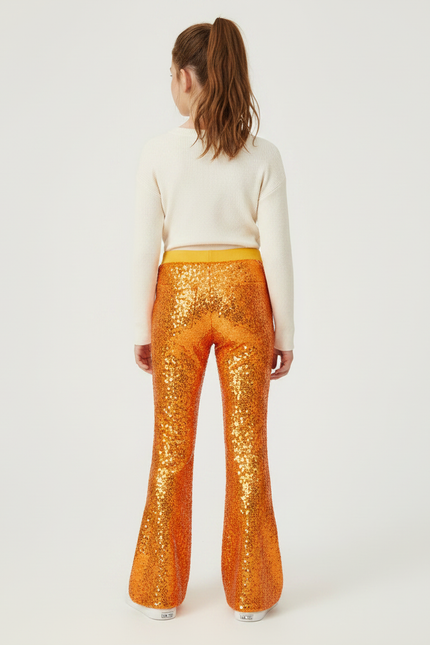 Pantalon Patte D'Éléphant Orange Paillettes Évasé Confortable Fille - Polyester - vue 2