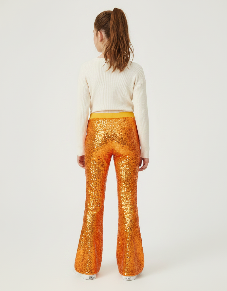 Pantalon Patte D'Éléphant Orange Paillettes Évasé Confortable Fille - Polyester - vue 2