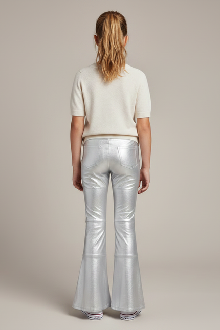 Pantalon Patte D'Éléphant Argenté Brillant Évasé Fille - Simili cuir - vue 2