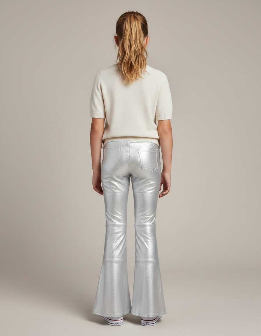 Pantalon Patte D'Éléphant Argenté Brillant Évasé Fille - Simili cuir - vue 2