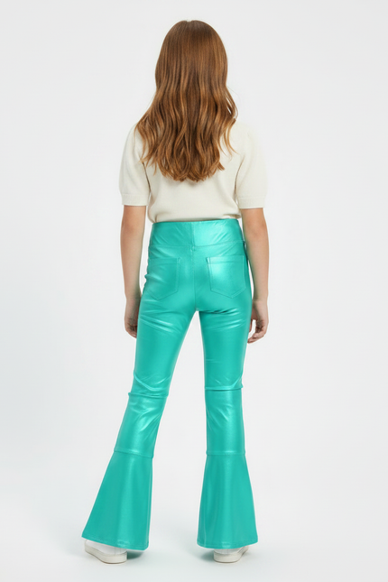 Pantalon Patte D'Éléphant Évasé Brillant Vert Métallisé Fille - Simili cuir - vue 2