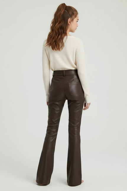 Pantalon Patte D'Éléphant Marron Similicuir Évasé Boucles Fille - Simili cuir - vue 2