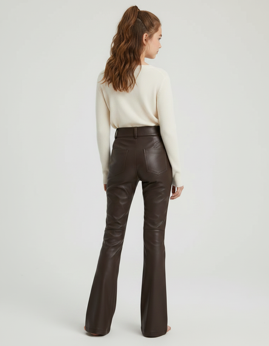 Pantalon Patte D'Éléphant Marron Similicuir Évasé Boucles Fille - Simili cuir - vue 2