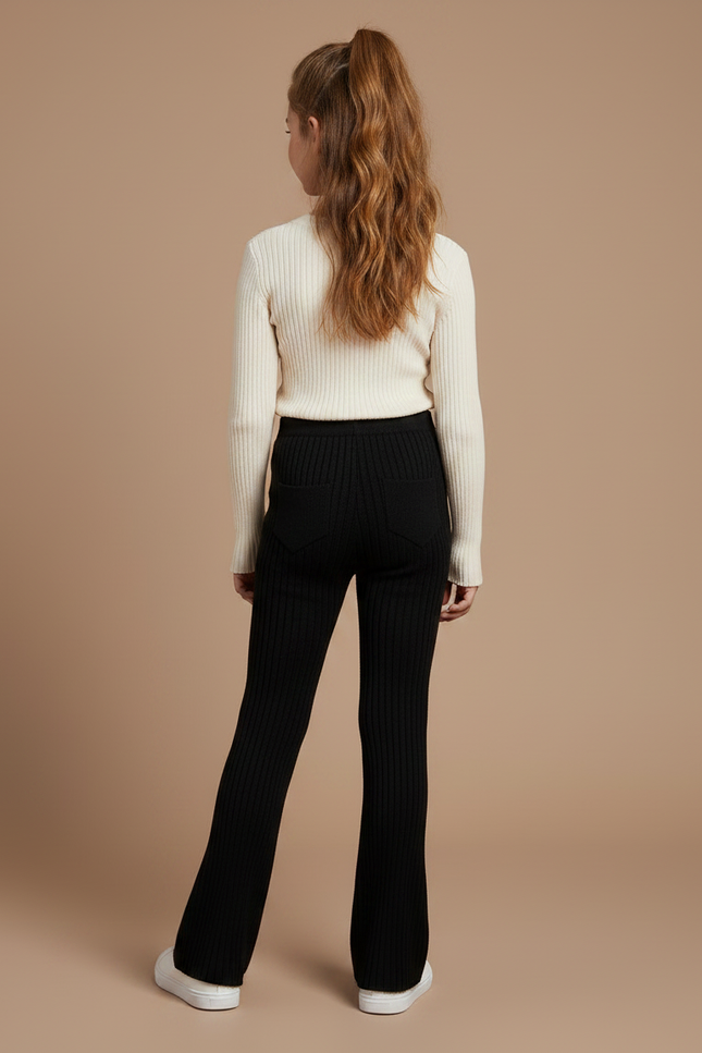 Pantalon Patte D'Éléphant Côtelé Noir Évasé Enfant - Maille - vue 2