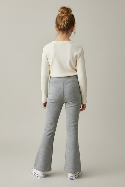 Pantalon Patte D'Éléphant Gris Chiné Côtelé Confortable Fille - Molleton - vue 2