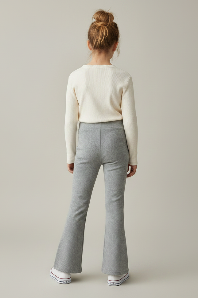 Pantalon Patte D'Éléphant Gris Chiné Côtelé Confortable Fille - Molleton - vue 2
