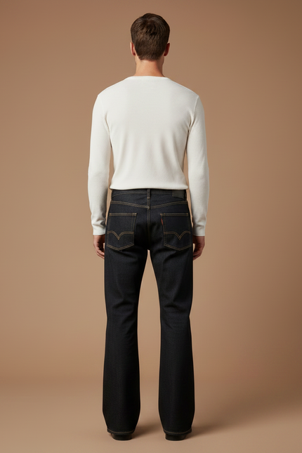 Pantalon Patte D'Éléphant Jean Denim Brut Homme Évasé - Marine - vue 2