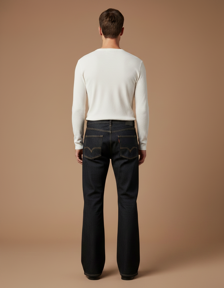 Pantalon Patte D'Éléphant Jean Denim Brut Homme Évasé - Marine - vue 2
