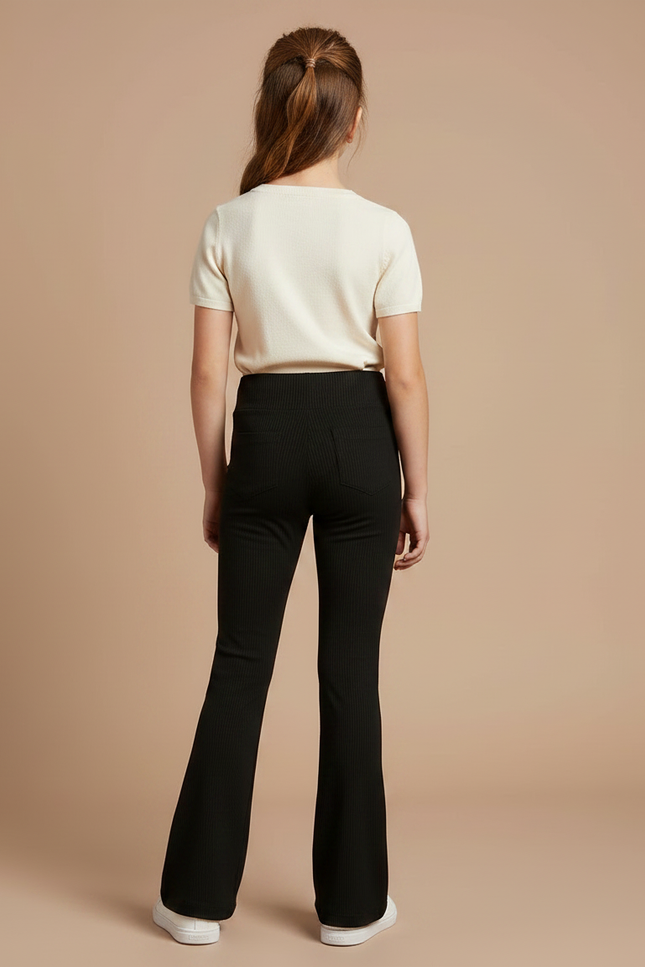 Pantalon Patte D'Éléphant Fille Noir Flare Stretch - Maille - vue 2
