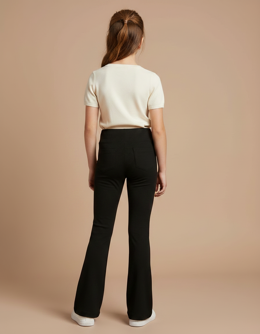 Pantalon Patte D'Éléphant Fille Noir Flare Stretch - Maille - vue 2