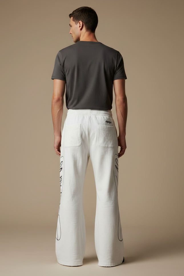 Pantalon Patte D'Éléphant Blanc Destroy Brodé Y2K Homme - Molleton - vue 2