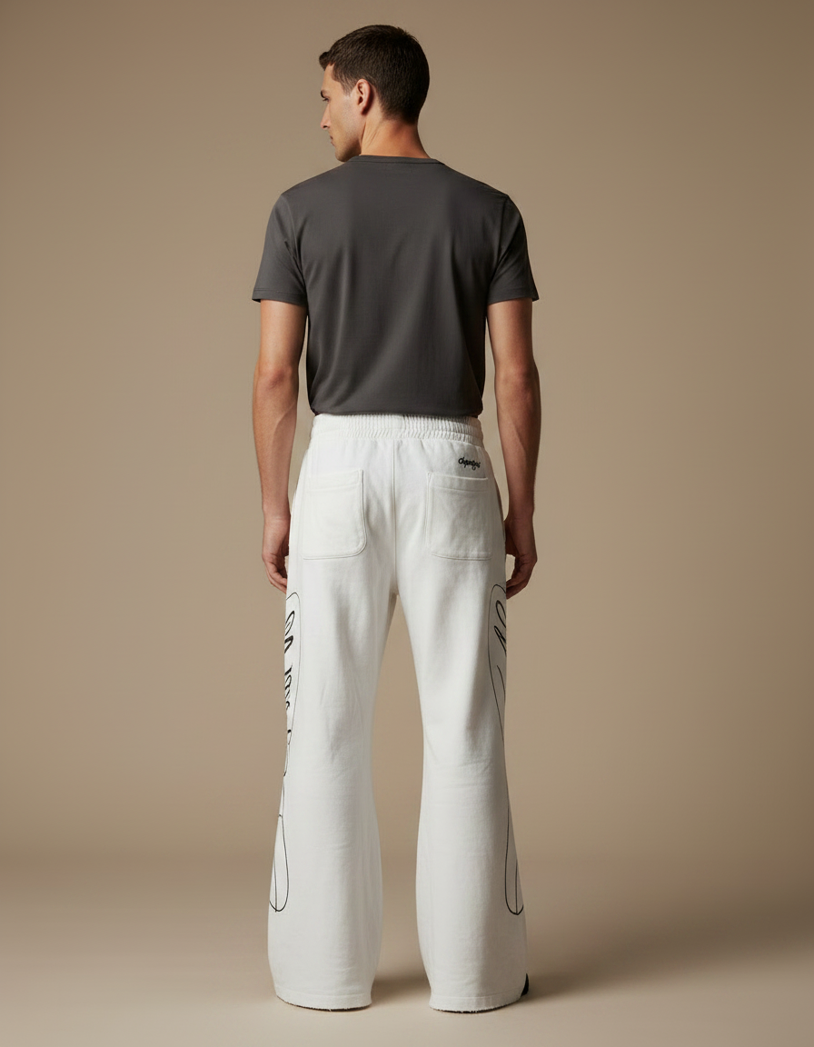 Pantalon Patte D'Éléphant Blanc Destroy Brodé Y2K Homme - Molleton - vue 2