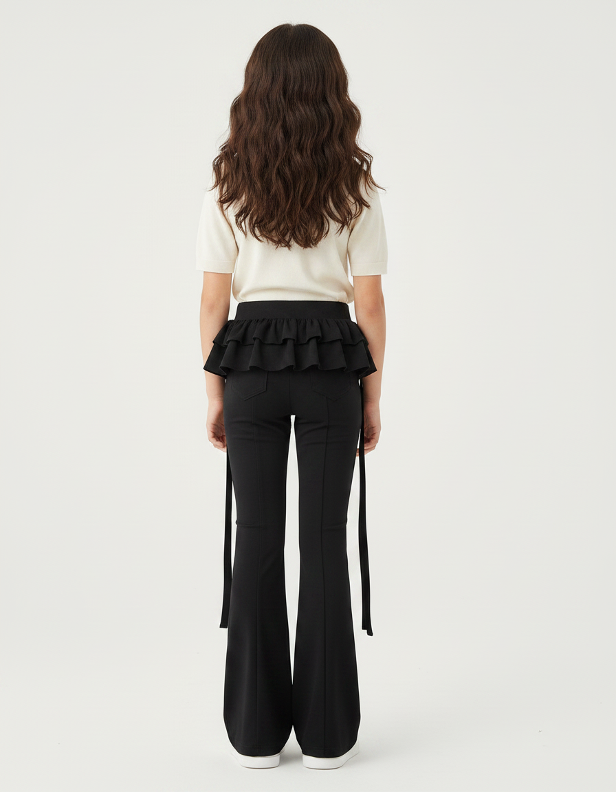 Pantalon Patte D'Éléphant Noir Volants Évasé Enfant Élégant - Maille - vue 2