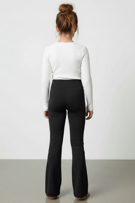 Pantalon Patte D'Éléphant Noir Uni Taille Haute Ample - Polyester - vue 2