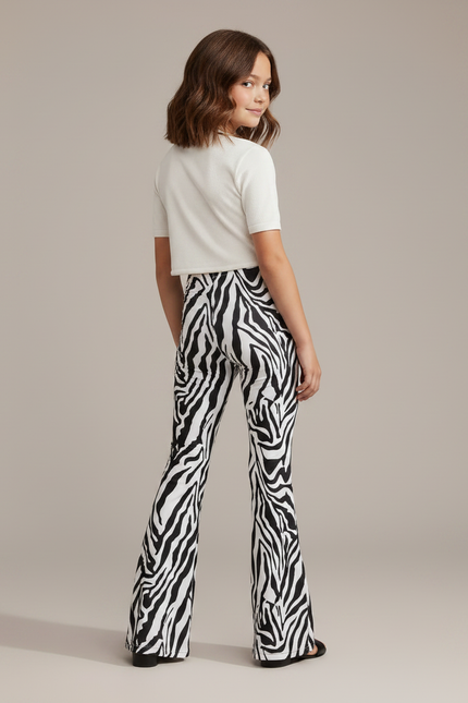 Pantalon Patte D'Éléphant Zèbre Noir Blanc Imprimé Ajusté - Maille - vue 2