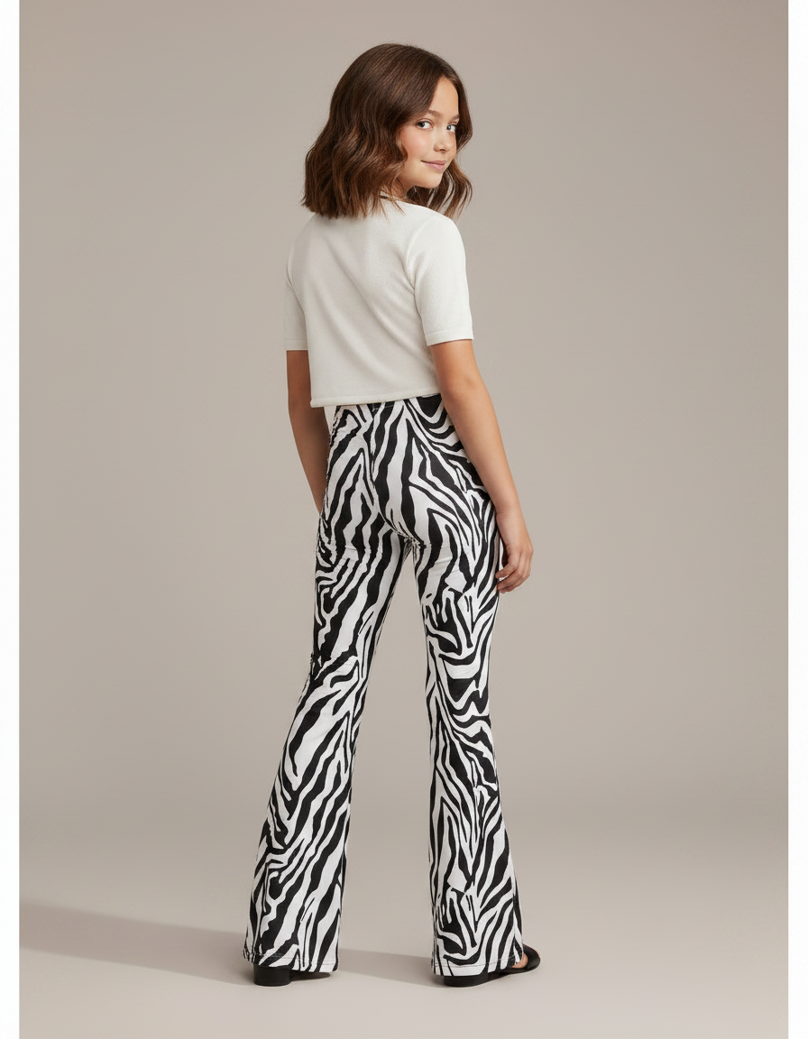 Pantalon Patte D'Éléphant Zèbre Noir Blanc Imprimé Ajusté - Maille - vue 2