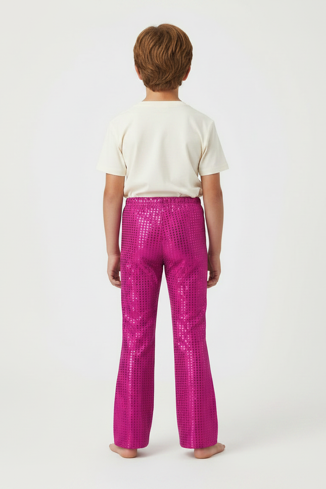 Pantalon Patte D'Éléphant Rose Fuchsia Pailleté Évasé Enfant - Polyester - vue 2