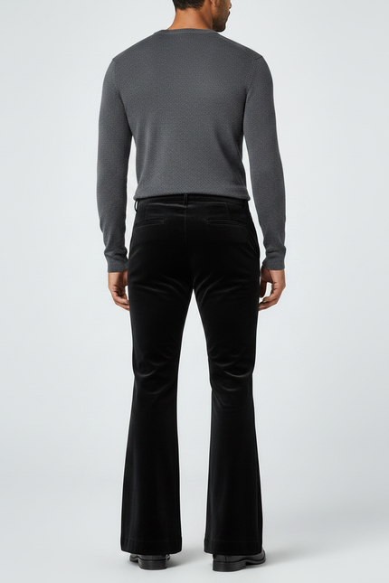 Pantalon Patte D'Éléphant Noir Velours Évasé Disco Homme - vue 2