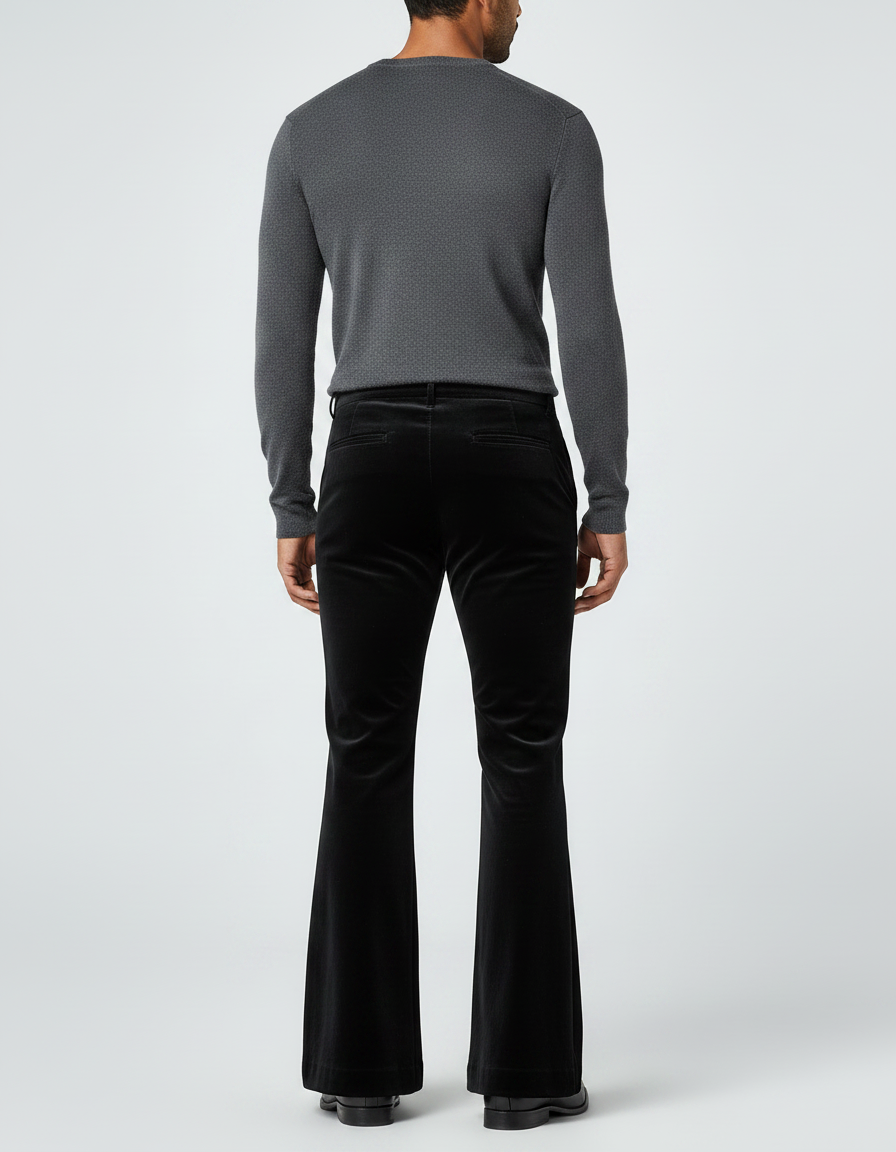 Pantalon Patte D'Éléphant Noir Velours Évasé Disco Homme - vue 2