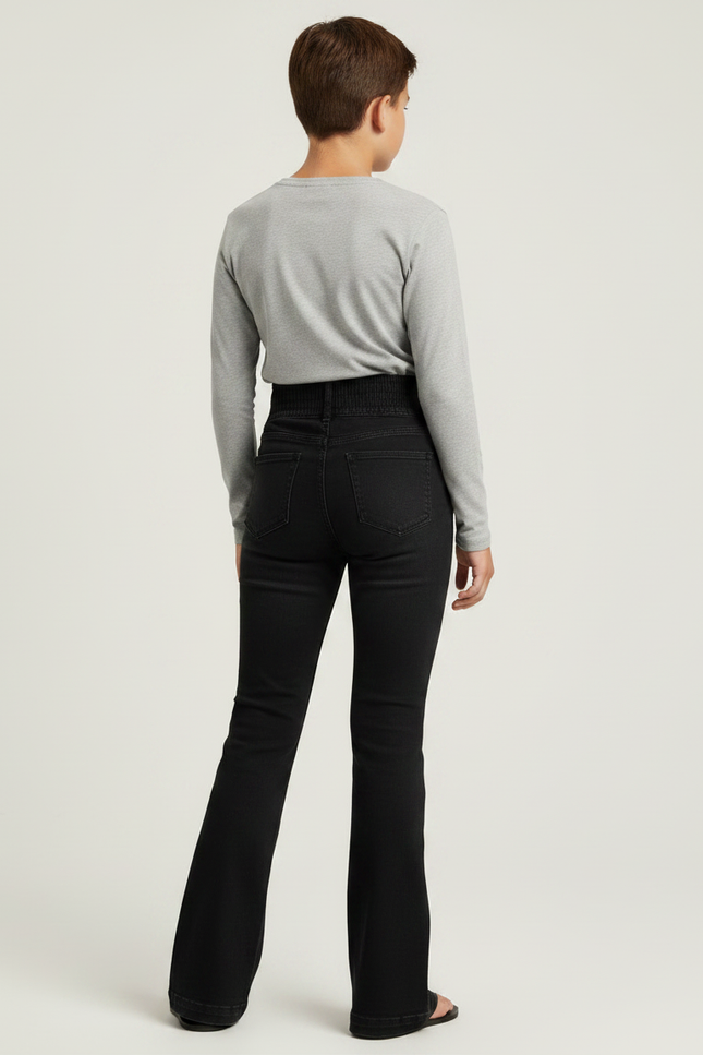 Pantalon Patte D'Éléphant Noir Élasthanne Taille Haute Boutons - Jean - vue 2